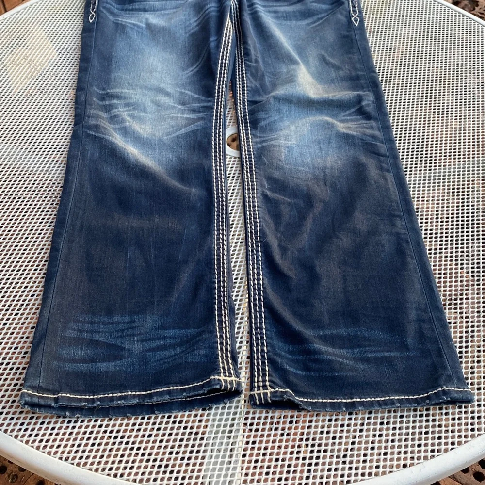 Rock Revival Blue Denim Jeans Elmwood boot size 34 - Picture 13 of 14